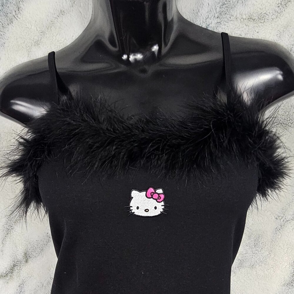 Dolls Kill x Hello Kitty Plus Size 2X Black Maribou Mini Dress Soft Girl Season